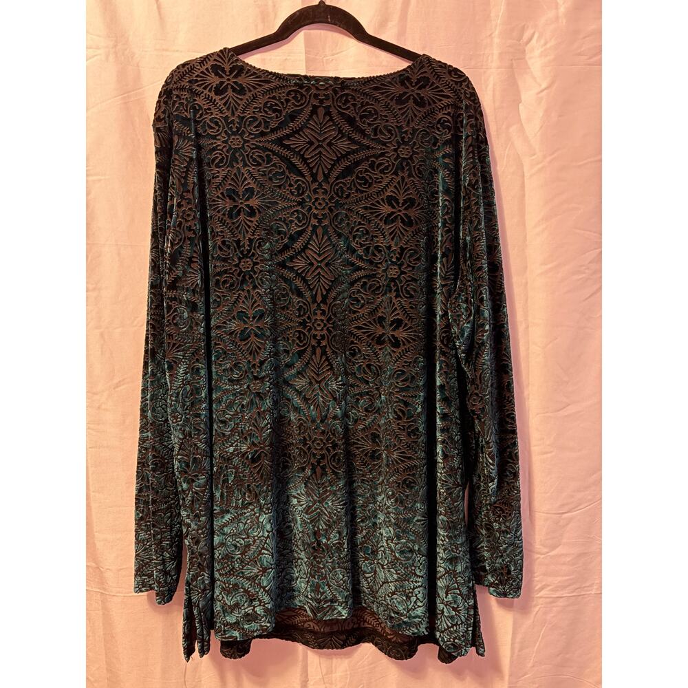 Coldwater Creek Tunic Top Teal Green Burnout Velvet Long Sleeve Sz 3X Womens - Picture 2 of 4